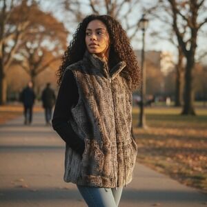 Womens Faux Fur Vest Sleeveless Padded Quilted Black Brown Winter Warm